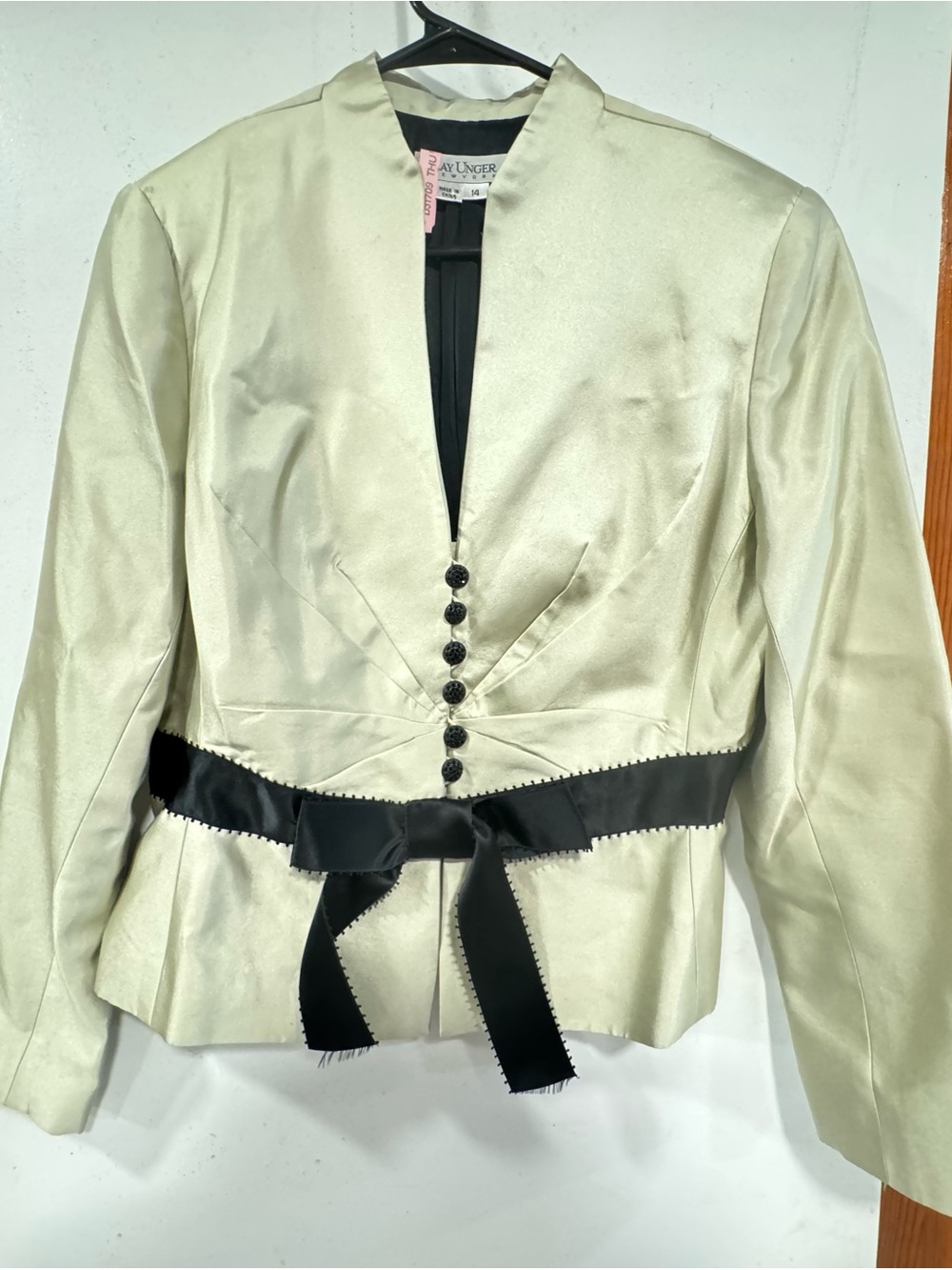 Kay UnVintage Satin Women's Jacket with Black Ribbon Waist